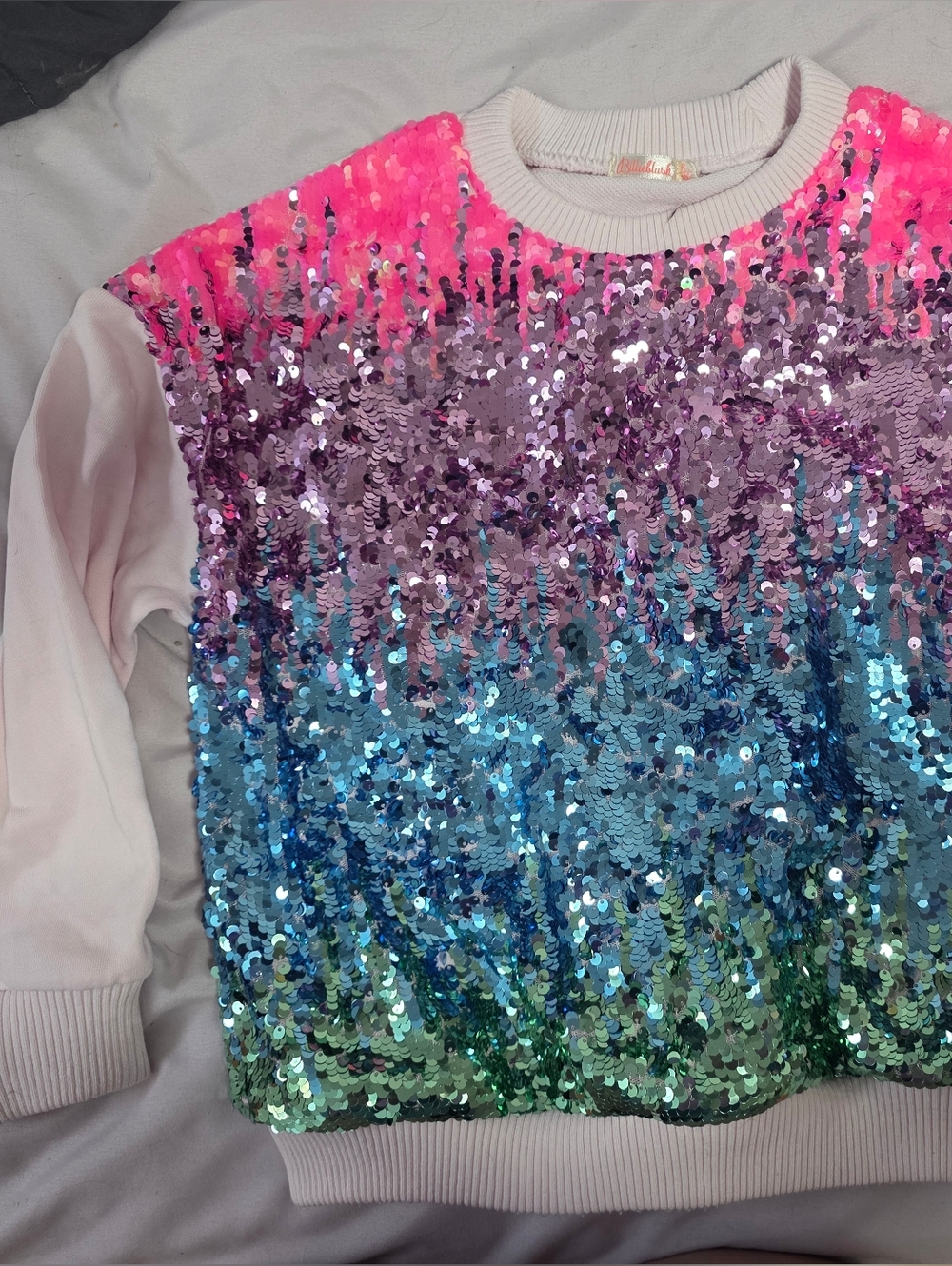 Billieblush Pink Multicolor Sequin Ombre Crewneck Sweatshirt